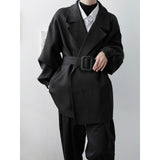 Black Waist Buckle Casual Trench Coat