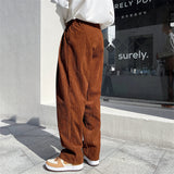 Men Casual Solid Color Corduroy Loose Wide Leg Pants