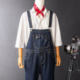 Men's Denim Bib Overalls with Slant Pocket Tapered Leg Casual Jumpsuit