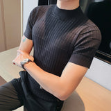 Men's Solid Color Casual Knitted Crew Neck Bottoming Shirt