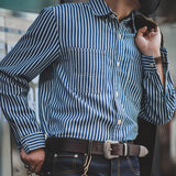 Retro Military Style Blue and White Stripes Shirts