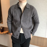 Men's Retro Casual Solid Color Prism Check Lapel Long Sleeve Knit Cardigan