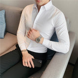 Men's Business Solid Color Elastic Slim Long Sleeve Shirt