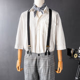 Men's British Casual Retro Plaid Pants With Y-Back Removable Suspenders