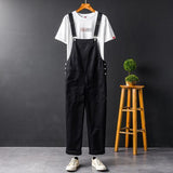 Men's Japanese Vintage Bib Overalls Fashion Slim Fit Jumpsuit with Adjustable Straps and Convenient Tool Pockets