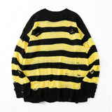 Men's Japanese Loose Striped Holes Knitted Sweater