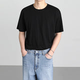 Men's Casual Simple Cotton Solid Color Round Neck Short-sleeved Loose T-Shirt