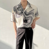 Men's Summer Geometric Print Drape Short Sleeve Shirt