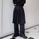 Men Detachable Pleated Skirt Slit Wide Leg Pants