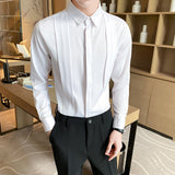 Men's Business Lapel Solid Color Long Sleeve Shirt