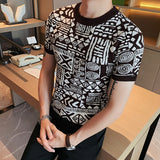 Round Neck Geometric Jacquard Knitted Top