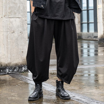 Men's Japanese Dark Casual Cropped Wide Leg Pants