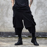 Men Dark Casual Big Pocket Stitching Fake Two-Piece Pants