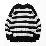 Men's Japanese Loose Striped Holes Knitted Sweater