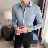 Men's Business Solid Color Elastic Slim Long Sleeve Shirt