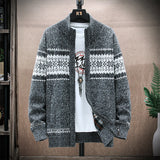 Men's Fleece Sweater Cardigan Stand Collar Knitted Jacket