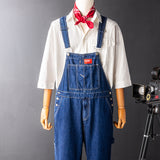 Men's Denim Bib Overalls with Slant Pocket Tapered Leg Casual Jumpsuit