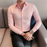 Men's Business Solid Color Elastic Slim Long Sleeve Shirt