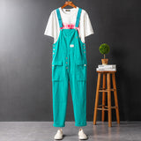 Japanese Vintage Bib Overalls Fashion Slim Fit Jumpsuit with Pockets