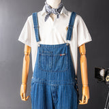 Men's Denim Stripe Bib Overalls with Slant Pocket Tapered Leg Casual Jumpsuit with Adjustable Straps