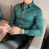 Men's Business Solid Color Elastic Slim Long Sleeve Shirt