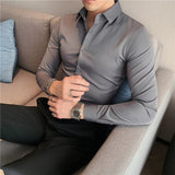 Men's Business Solid Color Elastic Slim Long Sleeve Shirt