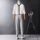 Men's British Casual Retro Plaid Pants With Y-Back Removable Suspenders