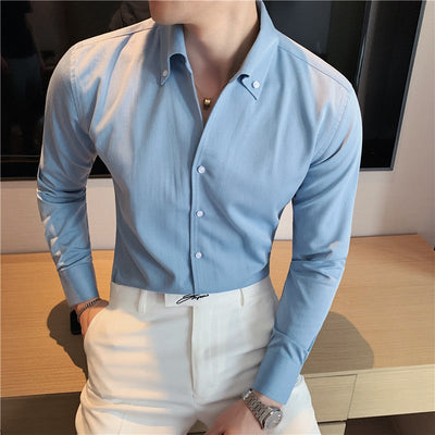 Men's Solid Color V-Neck Long Sleeve Shirt