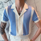 Men Business Summer Stitching Contrast Color Shirt Collar Knitted Top