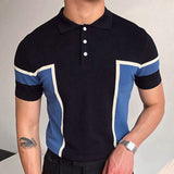 Men's Business Fashion Patchwork Short Sleeves Slim Fit Polo Knit Top