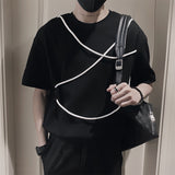 Men's Summer Black Casual Solid Color Drawstring Short Sleeve T-Shirt