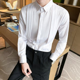 Men's Business Lapel Solid Color Long Sleeve Shirt