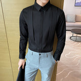 Men's Business Lapel Solid Color Long Sleeve Shirt