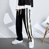 Men's Casual Retro Striped Straight Leg Wide Leg Pants