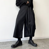 Men's Dark Japanese Casual Solid Color Elastic Waist Cropped Wide Leg Pants