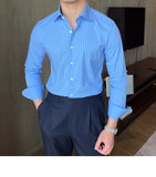 Men's Casual Slim Fit Long Sleeve Striped Shirt