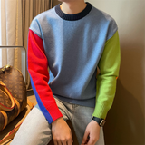 Men's Bright Paneled Pullover Crew Neck Knit Sweatershirt