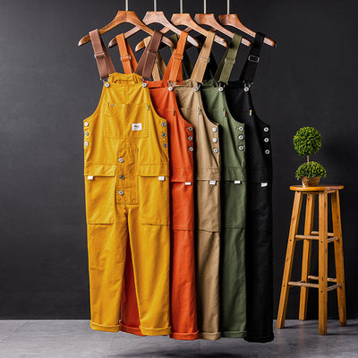 Men's Vintage Bib Overalls Fashion Slim Fit Jumpsuit with Adjustable Straps and Convenient Tool Pockets