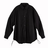 Men's Japanese Dark Bottom Drawstring Long Sleeve Shirt