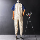 Men's Vintage Casual Long Sleeve Jumpsuits Short Sleeve Casual Stylish Rompers Coverall