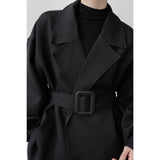 Black Waist Buckle Casual Trench Coat