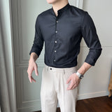 Men's Business Slim Solid Color Stand Collar Non-Iron Long Sleeve Shirt