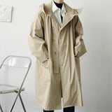 Loose hooded single-breasted trench coat