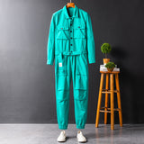 Men's Fashion Casual Long Sleeve Jumpsuits Button-Front Work Coverall with Multi Pockets