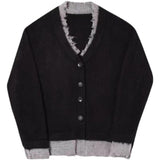 Hip Hop Hole Contrast Color Fake Two Piece Knit Cardigan