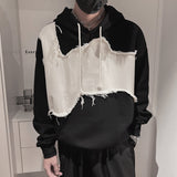Men's All-match Casual Black and White Stitching Hooded Long-sleeved Sweater