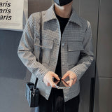 Men's Business Casual Plaid Long Sleeve Cropped Jacket