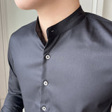 Men's Business Slim Solid Color Stand Collar Non-Iron Long Sleeve Shirt