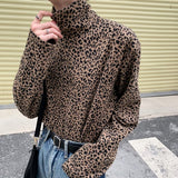 Men's Leopard Print Turtleneck T-shirt