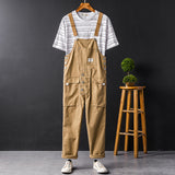 Japanese Vintage Bib Overalls Fashion Slim Fit Jumpsuit with Pockets
